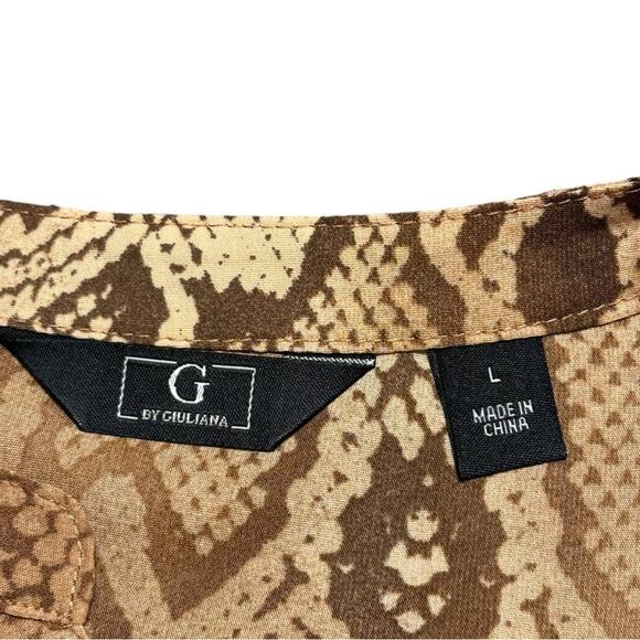 G by Giuliana Brown Snakeskin Semi-Sheer Midi Dress size Large 3/4 Sleeves - Picture 3 of 6